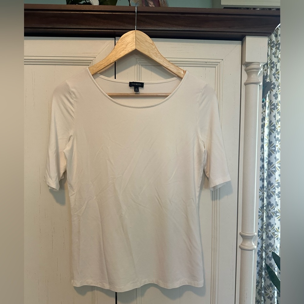 NWOT Talbots Cream Scoop Neck Short Sleeve Top XS fits up to M
